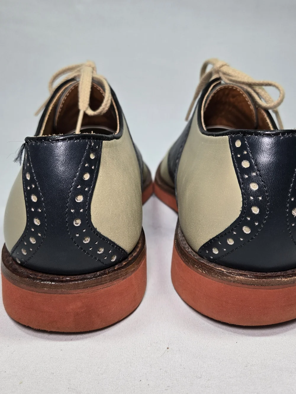 Vintage COLE HAAN Leather Saddle Oxfords Olive Khaki/Navy Mens 6.5 Wide Preppy
